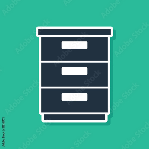 Blue Furniture nightstand icon isolated on green background. Vector.