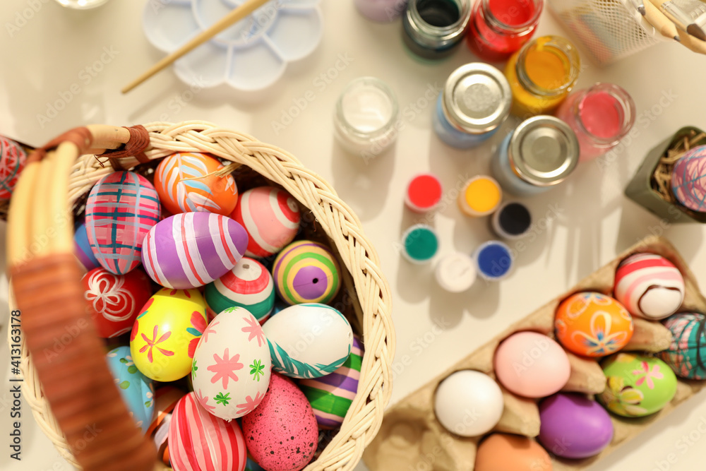 Easter eggs in many patterns and paint tools Easter eggs in many patterns and paint tools