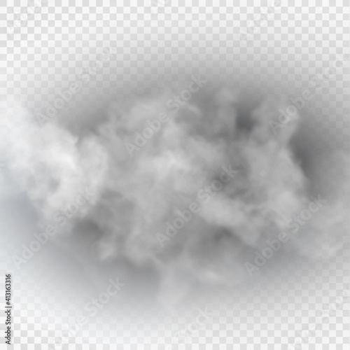 Fog or smoke isolated transparent special effect. White vector cloudiness, mist or smog background.