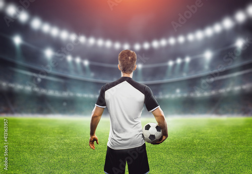 soccer player at soccer stadium. ready for game in front of the soccer goal