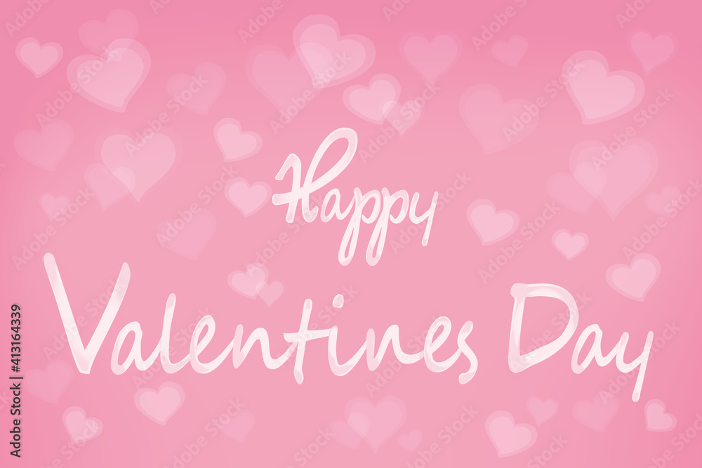 Pinke Karte mit vielen Herzen und Schriftzug Happy Valentines Day.