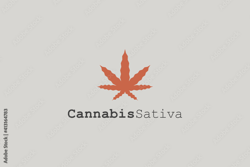 Cannabis Logo. Red Marijuana Cannabis Sativa Leaf Icon isolated on Vintage Background. Flat Vector Logo Design Template Element.