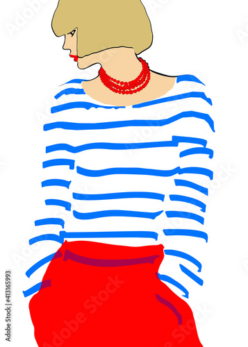 Vector image of an girl in a striped t-shirt