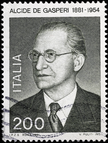 Alcide de Gasperi on italian postage stamp photo