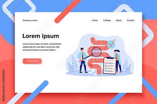 Tiny scientists studying gastrointestinal tract and digestive system isolated flat vector illustration. Cartoon medical doctors doing analysis of gut microorganisms. Health and nutrition concept