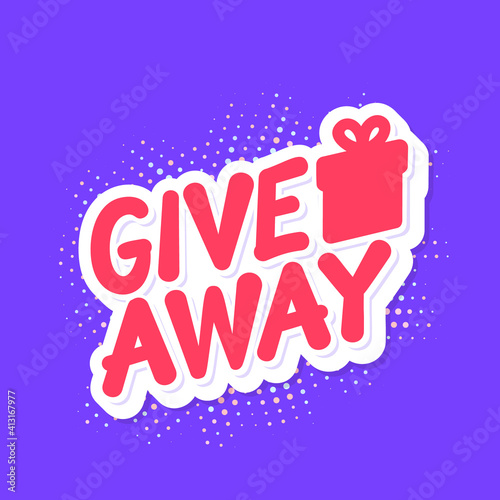 Giveaway. Vector lettering banner with gift box icon.