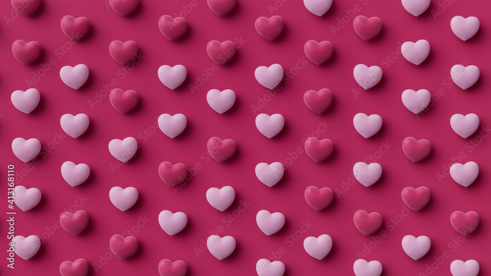 Multicolored Heart background. Valentine Wallpaper with Light Pink and Dark Pink love hearts. 3D Render Multicolored Heart background. Valentine Wallpaper with Light Pink and Dark Pink love hearts. 3D Render