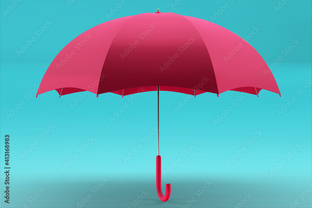 3d rendering umbrella front and top view. realistic mockup of blank parasol with wooden handle, classic accessory for rain protection in spring, autumn or monsoon season