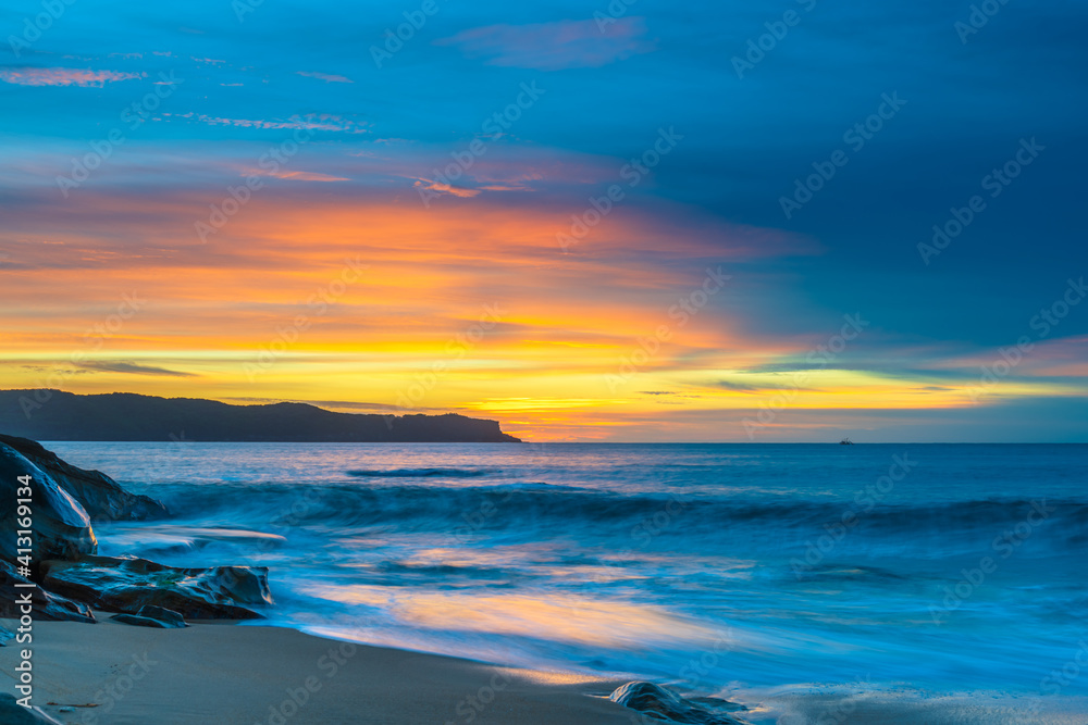 High Cloud Sunrise Seascape with Soft Shades of Colour