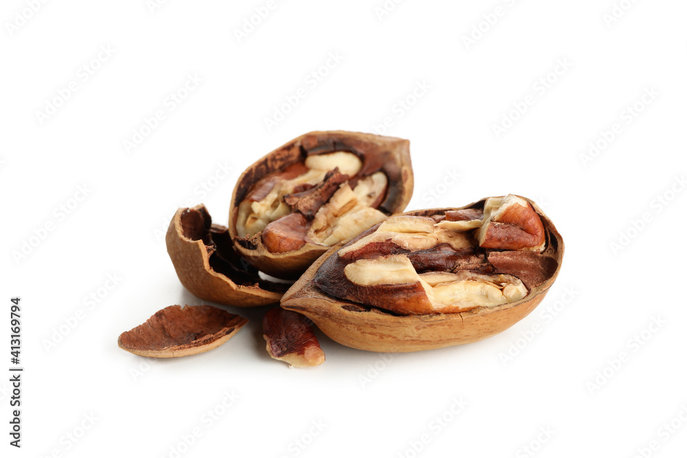 Tasty pecan nuts isolated on white background Tasty pecan nuts isolated on white background