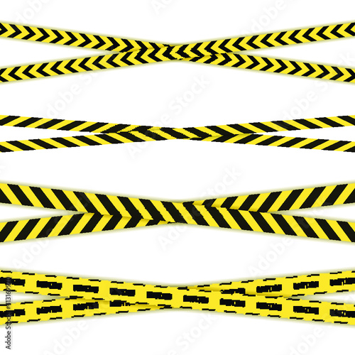 Vector Set of Danger Crossed Tapes Isolated on White Background.
