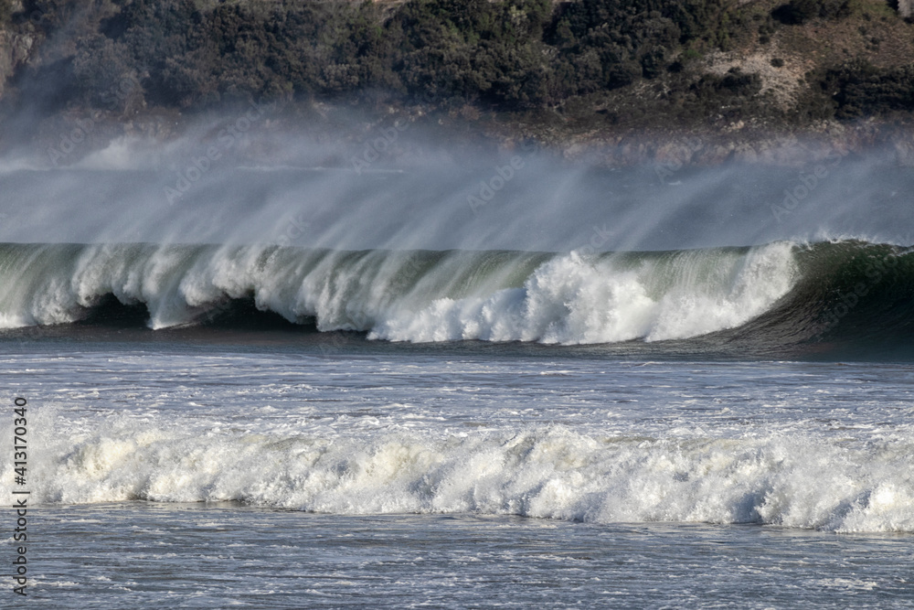 great waves in the coastof laredo in cantabria in the north of spain great waves in the coastof laredo in cantabria in the north of spain