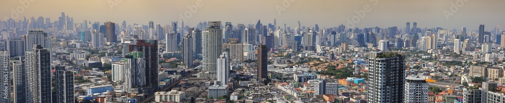 Fototapeta premium Panorama aerial view of downtown urban area of Bangkok for cityscape and development concept