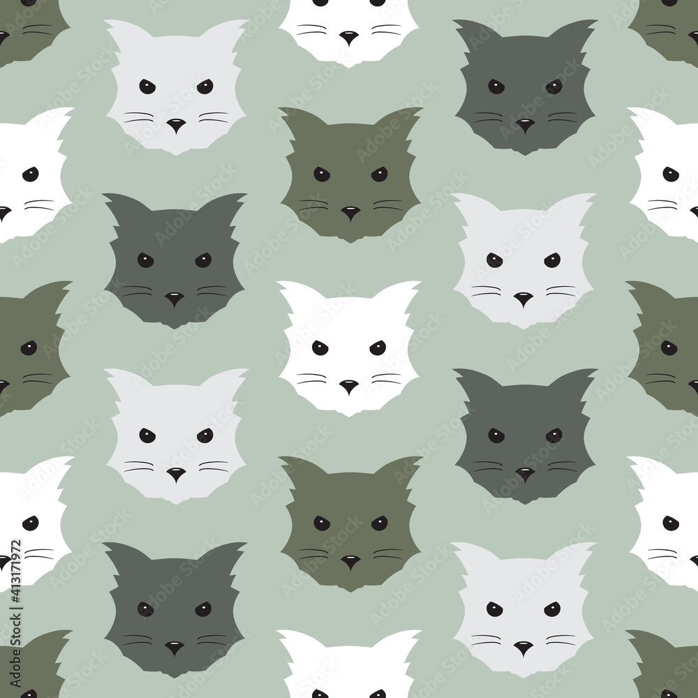 Fototapeta premium Cats heads Vector Seamless pattern. Abstract polygonal geometric Cat faces 