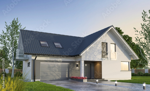 New family house, exterior view - 3d illustration photo