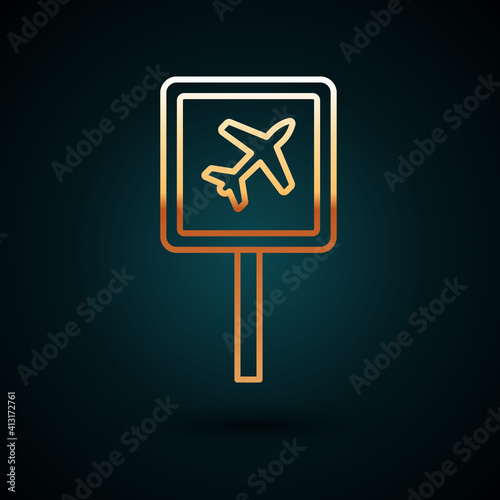 Gold line Airport icon isolated on dark blue background. Vector.