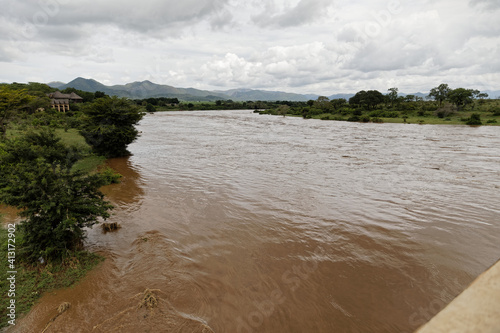 Crocodile river flowing after heavy rain, as seen from Malelane bridge, Kruger National Park photo