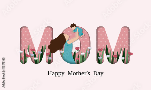 baby and mom are playing with love , happy international mother's day concept, can be used for card, poster, website, brochure background. vector illustration