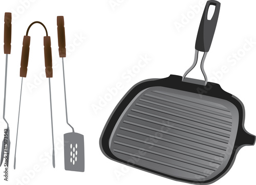 barbacul accessory accessories with tongs and fork and cast iron plate
