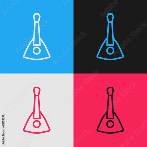 Pop art line Musical instrument balalaika icon isolated on color background. Vector.