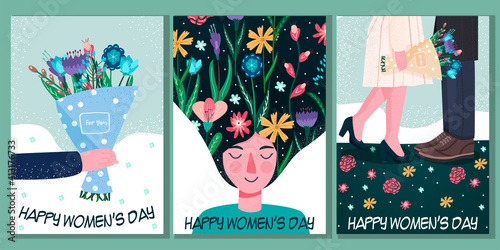 International Women's Day. March 8. Independence, equality. Women. Declaration of love. Flowers. Vector illustration in a modern style. Hand drawing.