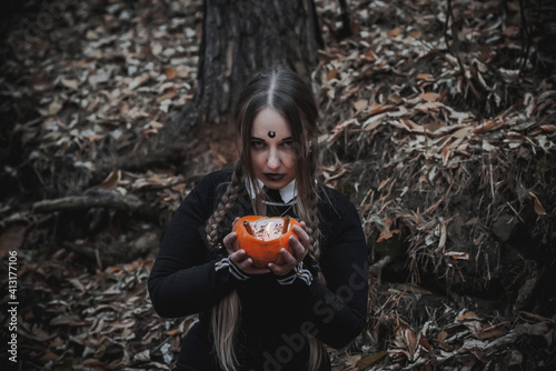 Witch in the form of a student in the forest