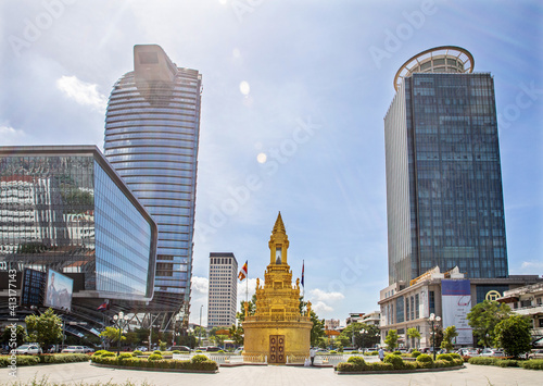 Sun rise overview from tower in Phnom Penh city photo