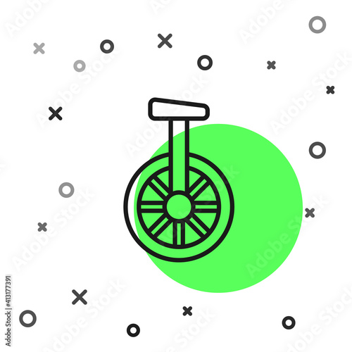 Black line Unicycle or one wheel bicycle icon isolated on white background. Monowheel bicycle. Vector.