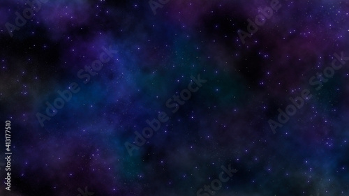 8K starfield with blue and violet gaseous nebula cloud. artist rendition of starry background in outerspace. photo