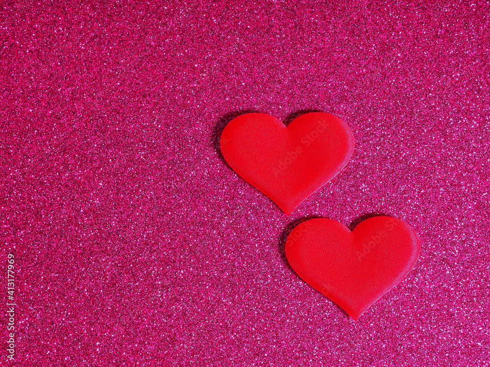 Valentine's Day concept, silver and red heart on pink background, greeting card Valentine's Day concept, silver and red heart on pink background, greeting card