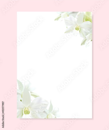 Love letter blank template with orchid flower on background. Holiday beautiful vertical vector design a4 format useful for wedding invitation, romantic note