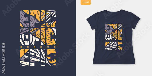Dreams graphic womens t-shirt, stylish tropical print, vector illustration