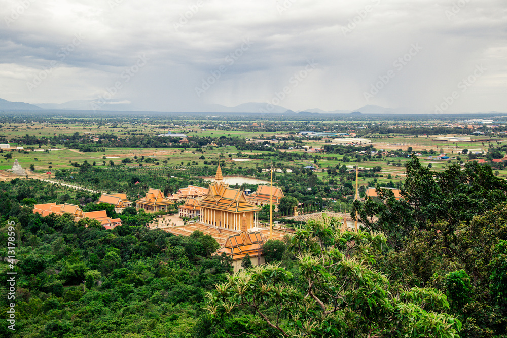 Fototapeta premium Khmer pagoda at Odong Mountain front Overview