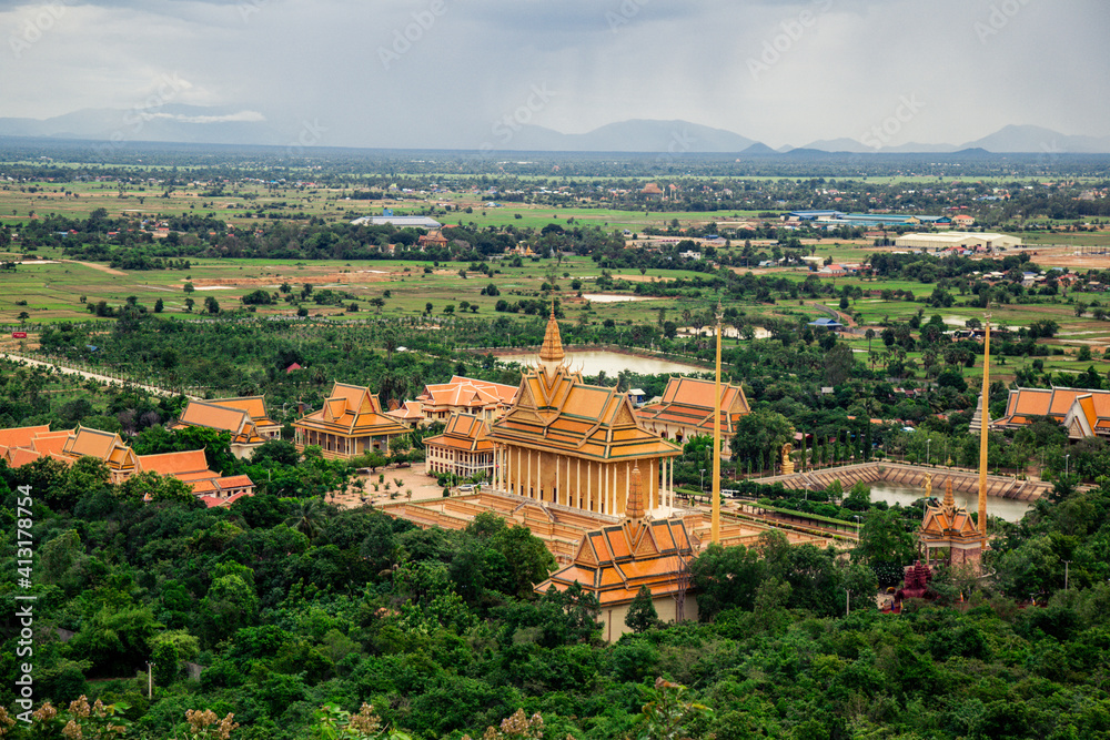 Khmer pagoda at Odong Mountain front Overview