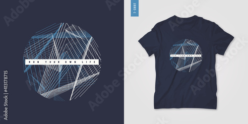 Geometric mens t-shirt design, graphic print, vector illustration