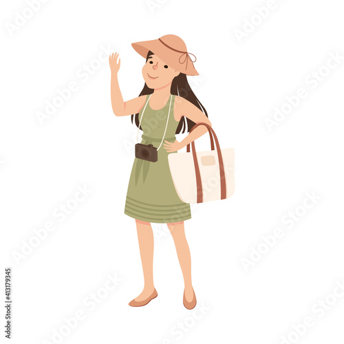 Young Woman Tourist Visiting Sights, Girl Visiting New Countries and Travelling on Summer Vacation Cartoon Vector Illustration