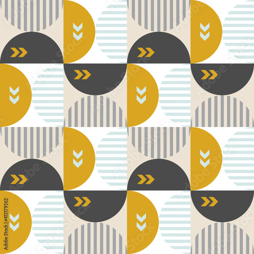 Modern vector abstract seamless geometric pattern with shapes, lines and elements in retro scandinavian style