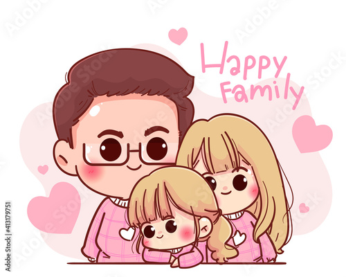 Happy family character cartoon illustration