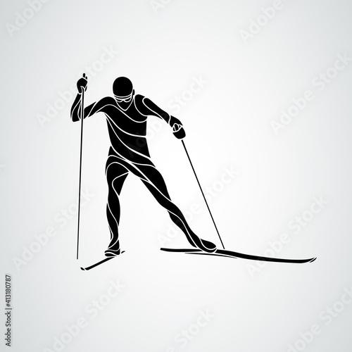 Silhouette of cross-country skiing isolated on white background