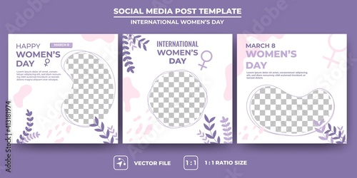 Set of Editable banner template. International women's day banners with abstract minimalist style design. Suitable for social media post, banners, and web ads. Flat design vector with a photo collage.