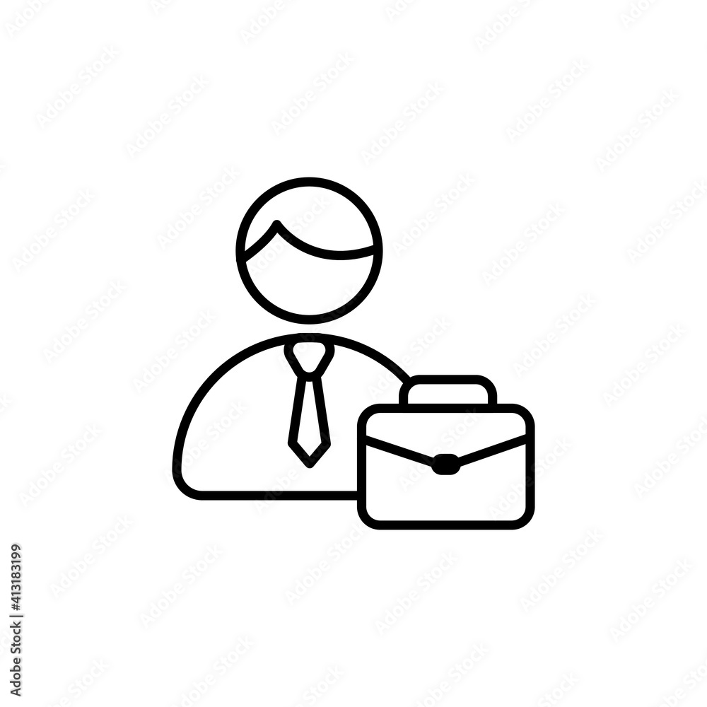 Businessman With Bag Outline Icon. Businessman Line Art Logo. Vector Illustration. Isolated on White Background. Editable Stroke