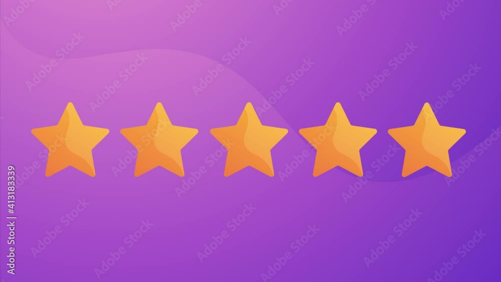 Animated five star rating on purple background. FIVE stars rating of SERVICE Animated five star rating on purple background. FIVE stars rating of SERVICE