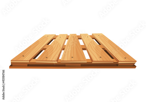 Wooden pallet. Platform for freight transportation. Cargo logistics and distribution. Cartoon wood pallet vector icon for web design