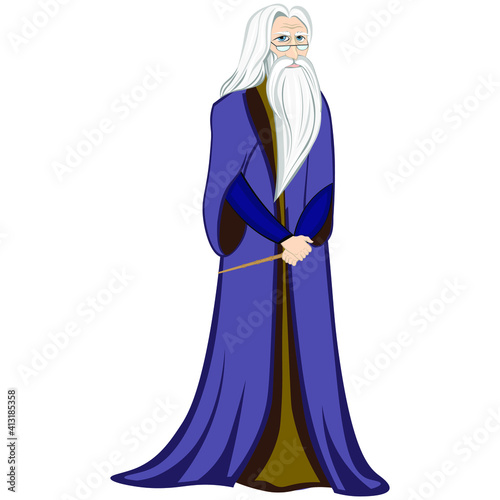 Good old wizard with a magic wand.. Vector illustration photo