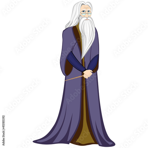 Good old wizard with a magic wand.. Vector illustration photo