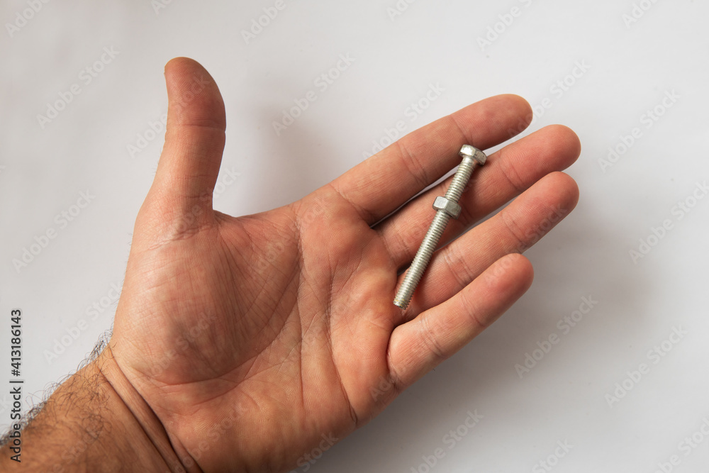 screw with a screw nut on the palm screw with a screw nut on the palm