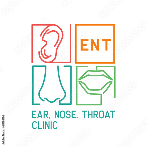 ear nose throat (ENT) logo for Otolaryngologists  clinic concept. vector illustration