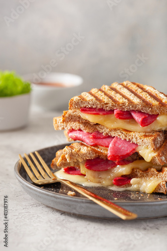 grilled salami and cheese sandwich