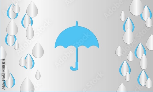 Illustration vector of rain and umbrella.Heavy rain,rainy season,paper cut and craft style.