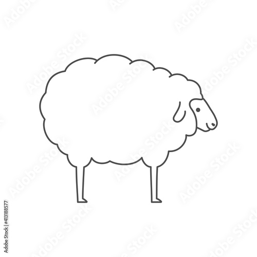 Sheep cute rounded shape linear outline empty vector illustration.